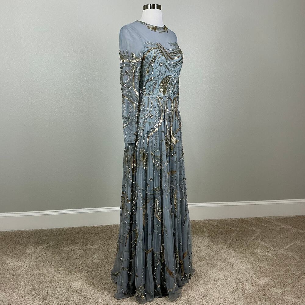 Mac Duggal 5217 Silver/Gold Evening Gown Sequin Long Sleeve A-Line Dress Size 6 - Picture 3 of 11